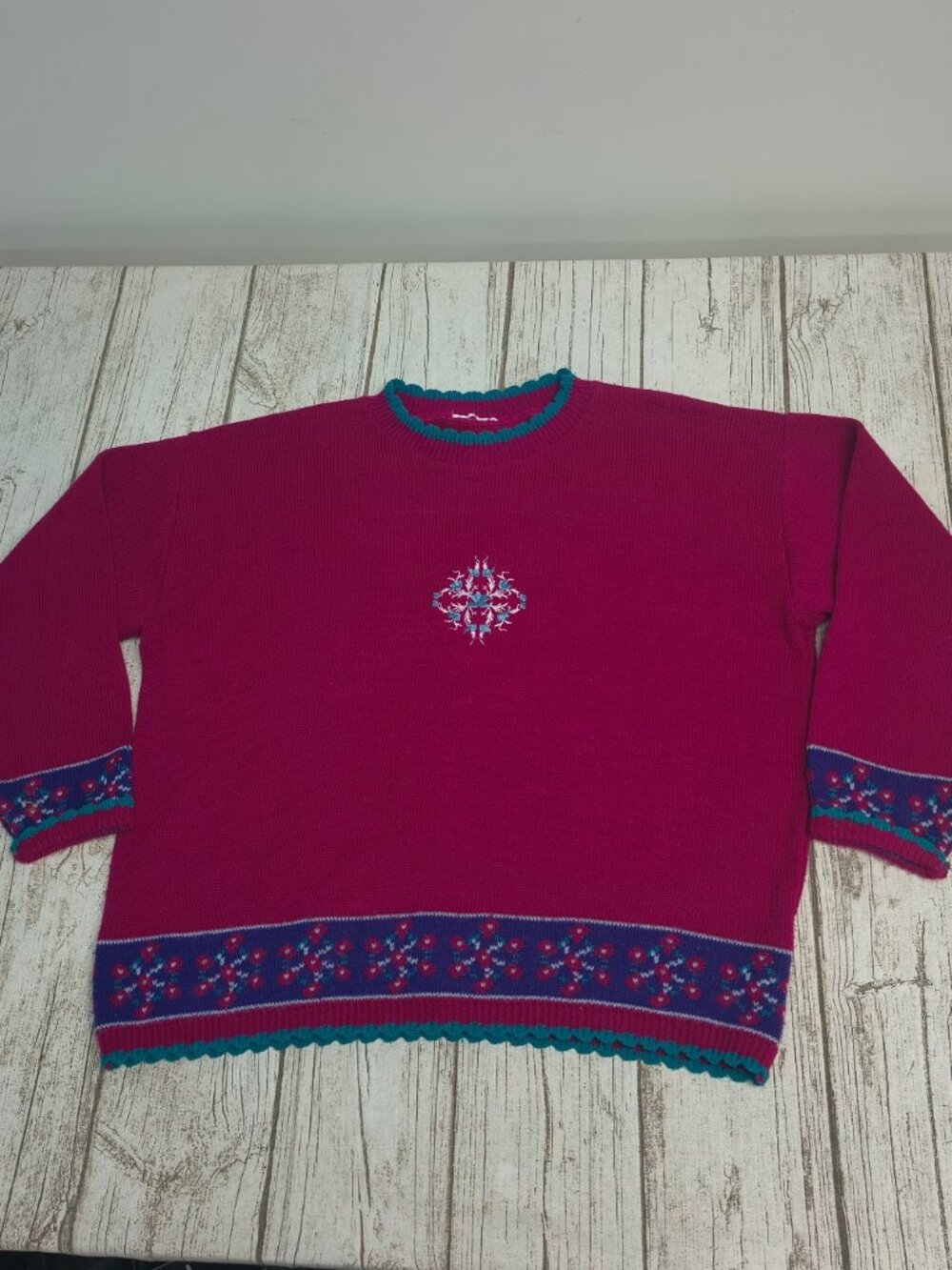 Vintage 1990's Pink Purple Teal Boxy Fit Sweater
